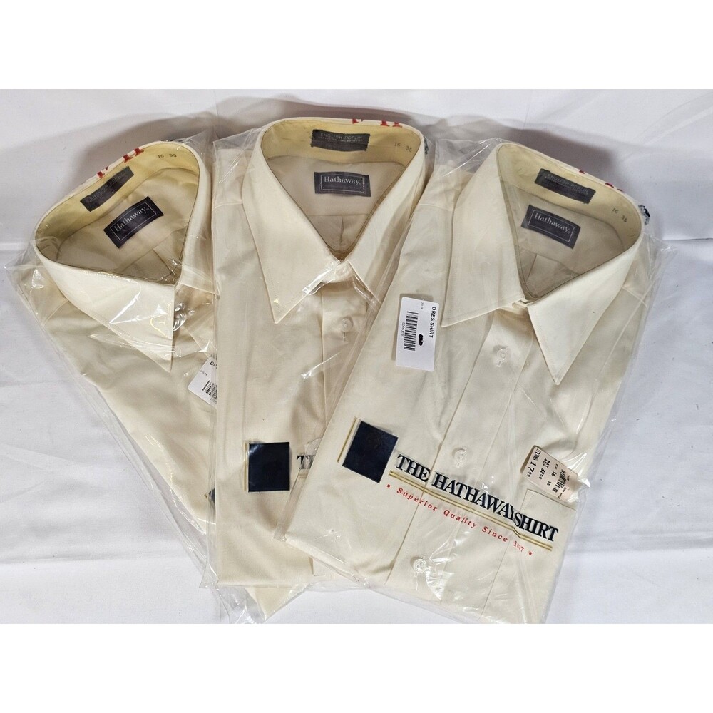 Lot Of 3 Vintage Off White The Hathaway Button Up Shirt English Poplin 16x35 NWT